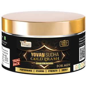 Yovan Sudha Gold Prash Ultra Boost is a premium herbal supplement for men that supports stamina, strength, performance, and energy with a natural Ayurvedic formula for daily vitality and endurance.